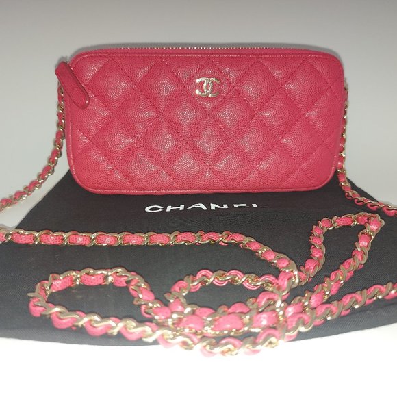 Chanel Pink Caviar Leather Double Zip Wallet On Chain 2017 - Picture 1 of 12